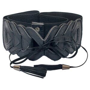 9382 Evogues Plus Size Braided Look Elastic Fashion Belt Black- One